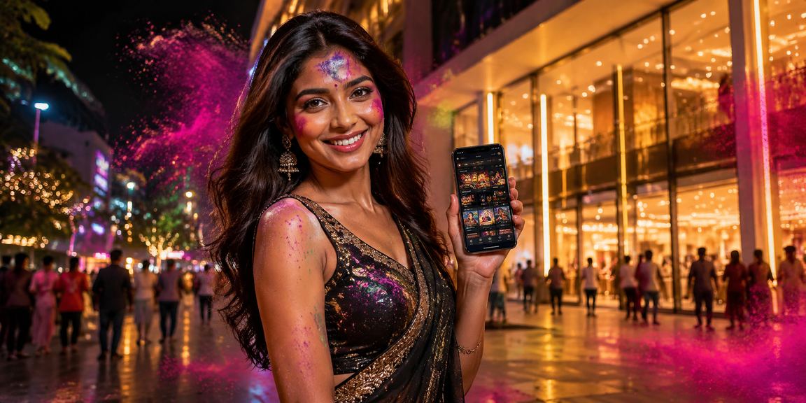 Bright scene of mobile casino play during Holi festival in Delhi