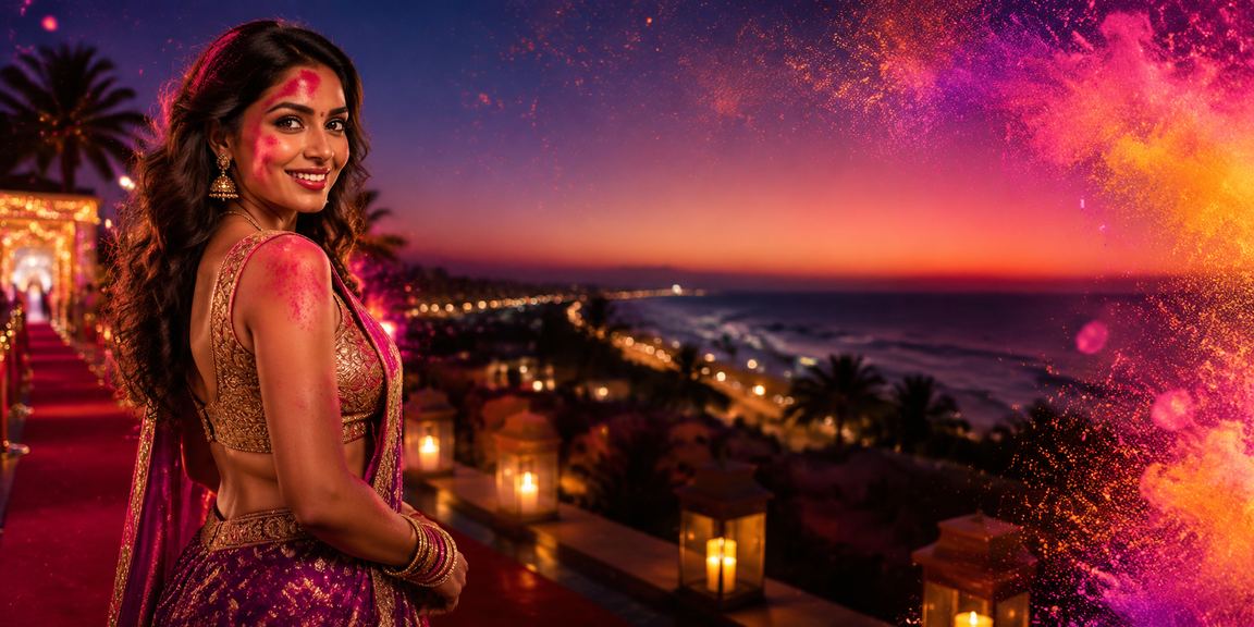 Lottery players celebrating Holi festival on Goa beach enjoying online lottery