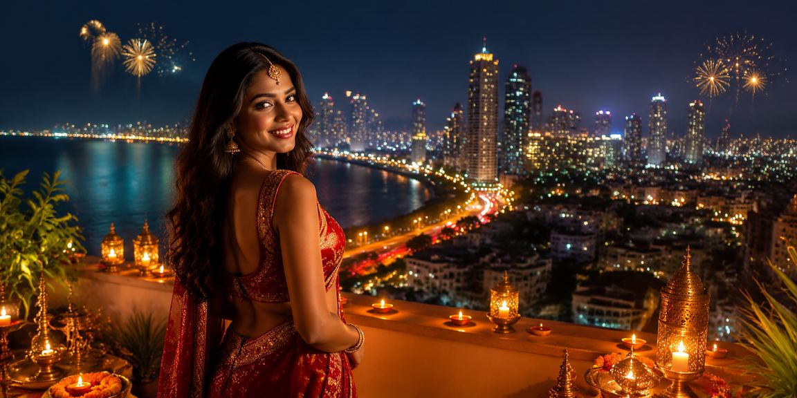 Excited young woman in Mumbai playing online casino on mobile
